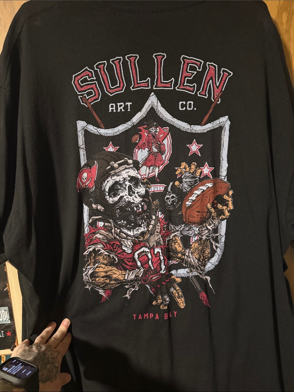 Sullen Art Co. Men's Black Graphic Skull Football Tee